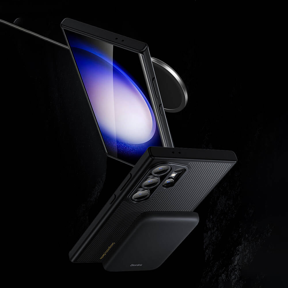 Benks Montage Hybrid ArmorPro Galaxy S24 Ultra M-safe Şarj Özellikli Karbon Fiber Kevlar Kılıf Benks Montage Hybrid ArmorPro Galaxy S24 Ultra M-safe Şarj Özellikli Karbon Fiber Kevlar Kılıf